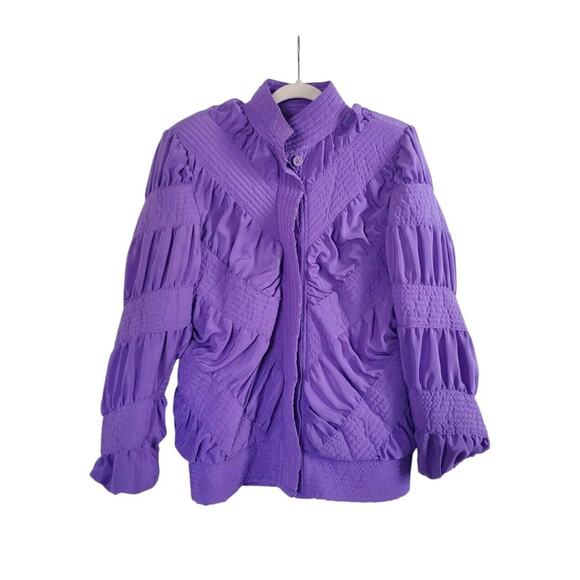 Vintage Marguerite Rubel San Francisco Unique Silky Purple Puffer Jacket, Large - Picture 1 of 12